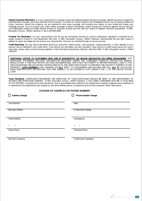 Download Uzbekistani Ziraat Bank mortgage statement in Word and PDF formats 3 Photoshop template